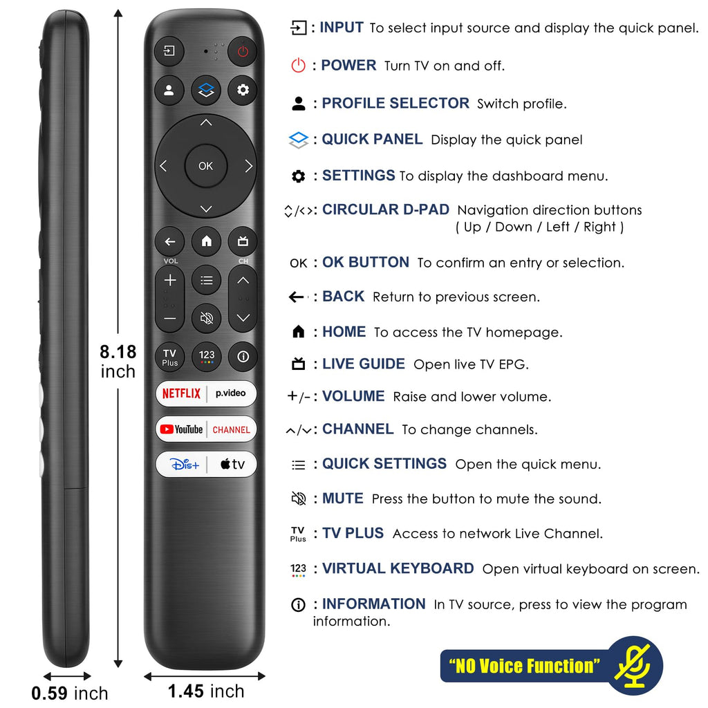 Only for TCL Google TV Remote Control Replacement, Responsive, No Setup