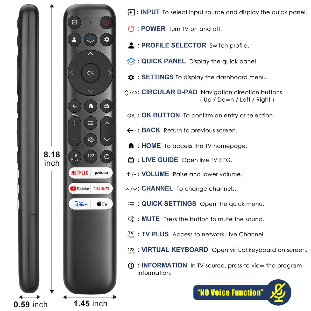 Only for TCL Google TV Remote Control Replacement, Responsive, No Setup