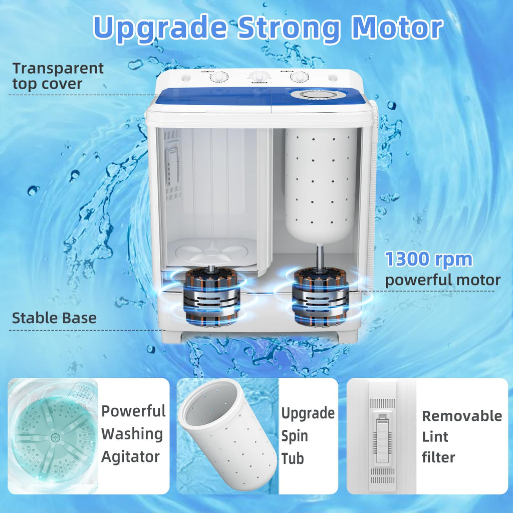 VCJ Portable Washing Machine, Twin Tub Washing Machine Laundry Compact Washer spinner Combo with 40lbs capacity, 24Lbs Washer and 16Lbs Spinner dryer for Apartments RVs and Dorms