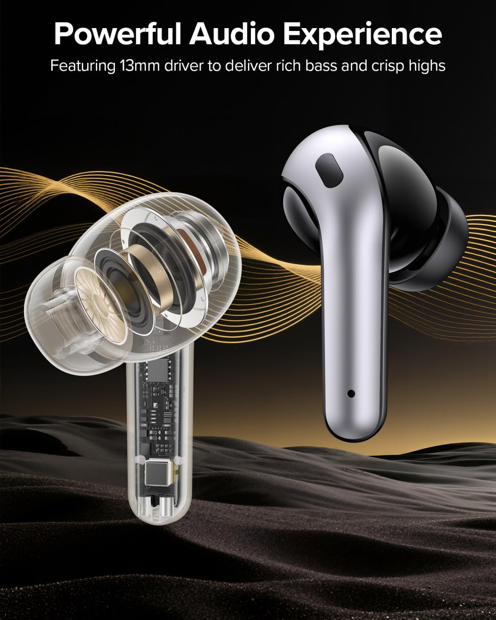 TAGRY Bluetooth Headphones True Wireless Earbuds 60H Playback LED Power Display Earphones with Wireless Charging Case IPX5 Waterproof in-Ear Ear buds with Mic for TV Smart Phone Laptop Computer Sports