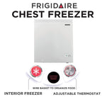 FRIGIDAIRE EFRF5003-BLACK Chest Deep Freezer-Garage-Ready, 5.0 Cu. Ft. Capacity, Black-Adjustable Thermostat-Removable Vinyl Coated Wire Basket-Easy Defrost Drain