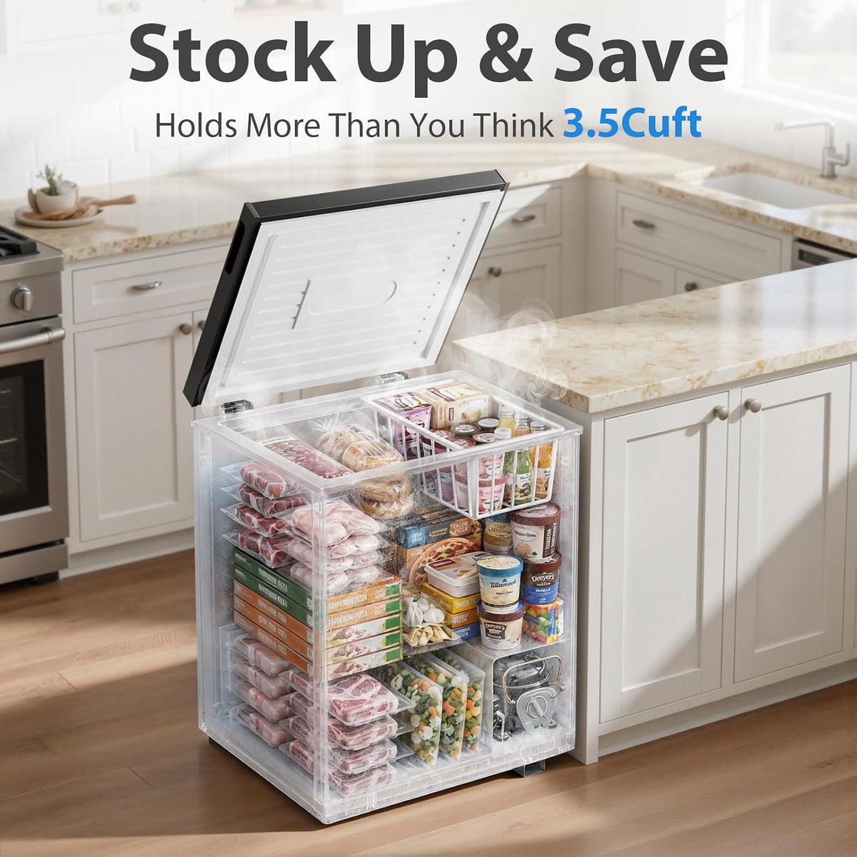 4.0 Cu.Ft Chest Freezer - 7-Temp Adjustable Deep Freezer, Ultra Quiet, Energy Saving, Removable Basket, Compact Small Deep Freezer for Apartments/Garage/Office/Kitchen, Gray