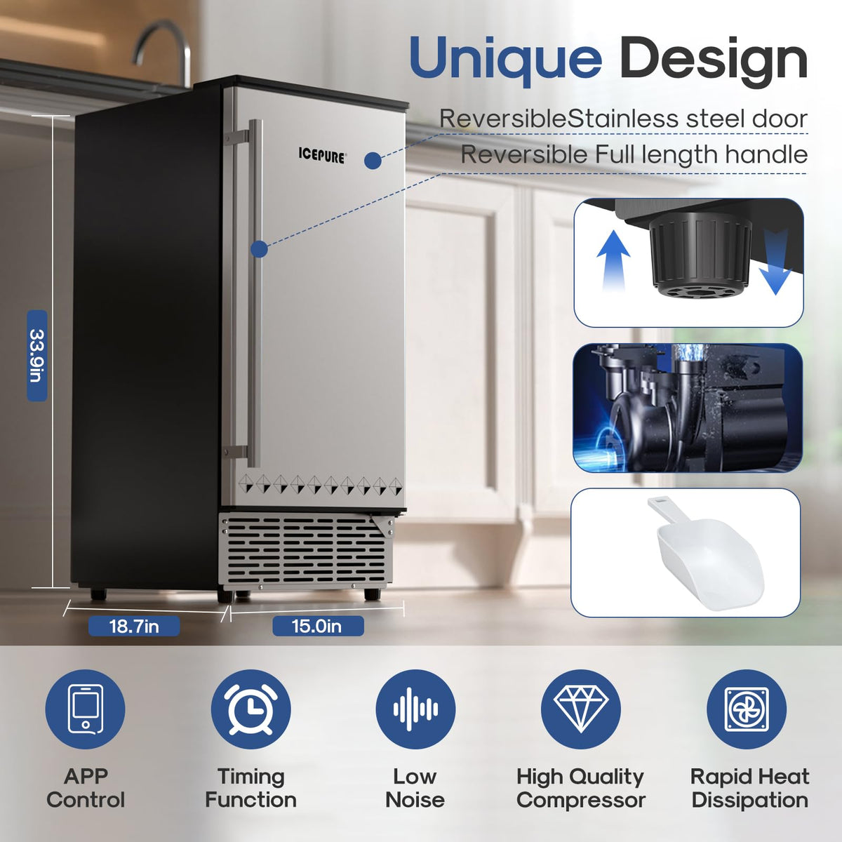 ICEPURE Nugget Ice Makers Countertop with App, Portable Ice Machine