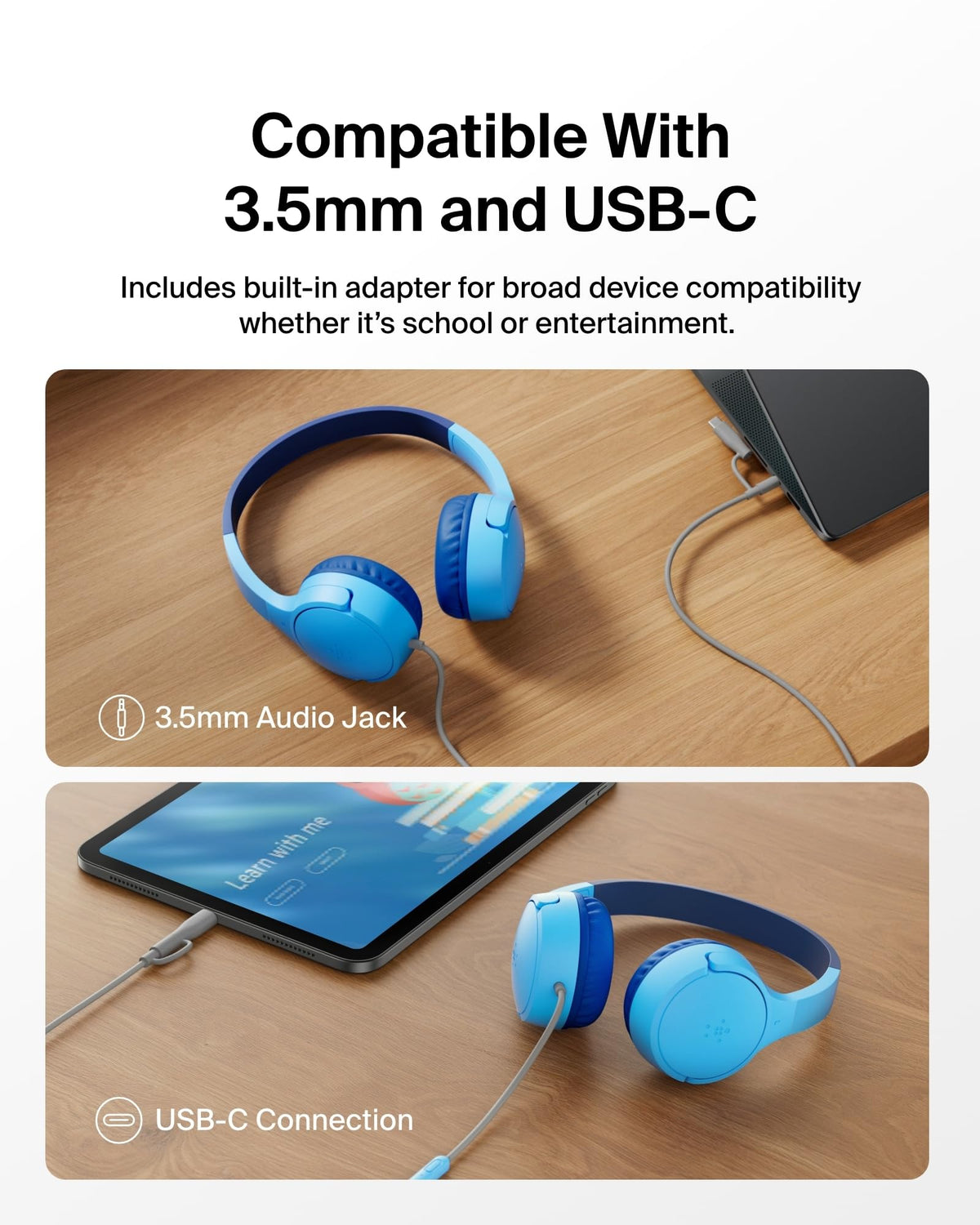 Belkin SoundForm Mini Kids Headphones, Wireless & Wired, 30H Playtime, Case