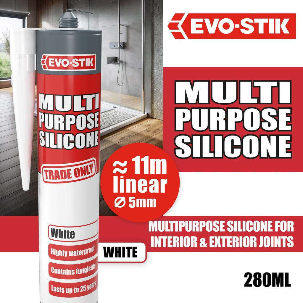 EVO-STIK Multipurpose Silicone Sealant White - Waterproof & Mould Resistant