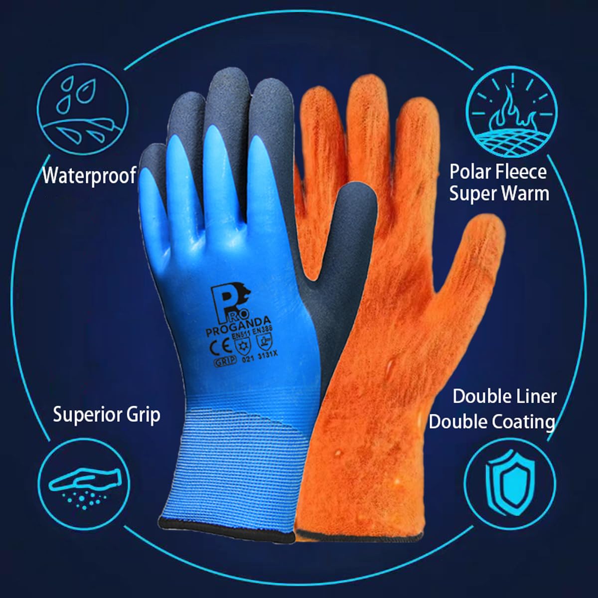 Winter Work Gloves Thermal Fleece Liner Waterproof Coating Superior Grip for Cold Weather Car Washing Gardening Fishing Multipurpose