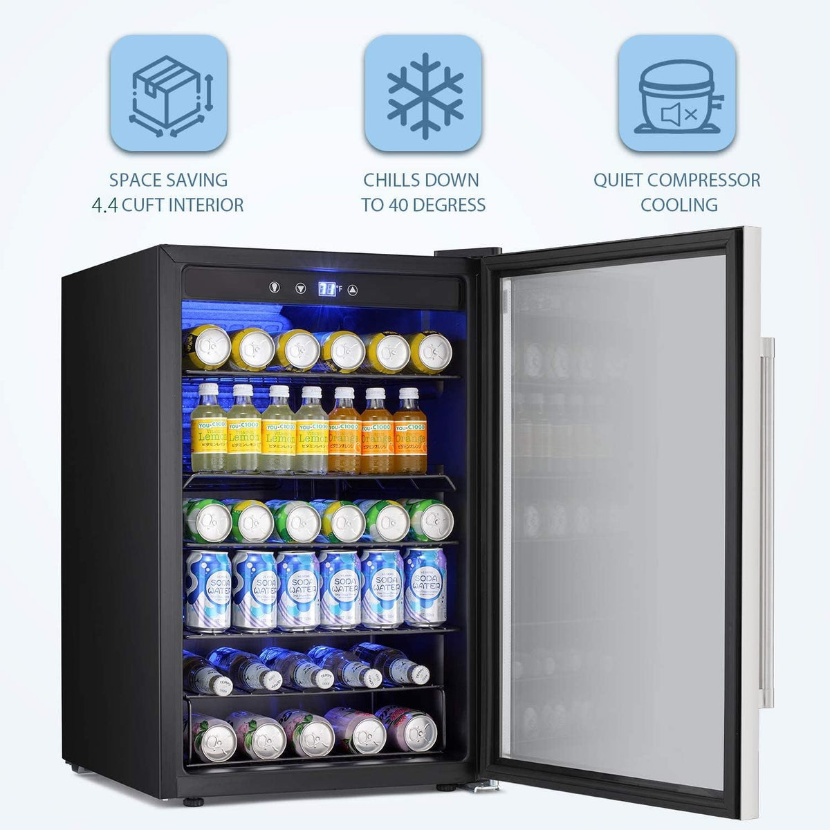 Antarctic Star 18L Mini Fridge Cooler 24Can, Beverage Refrigerator with Quiet Compressor, LED Light,Freestanding Small Fridge with Electronic Temperature Control for Home and Bar(40-61 ℉)