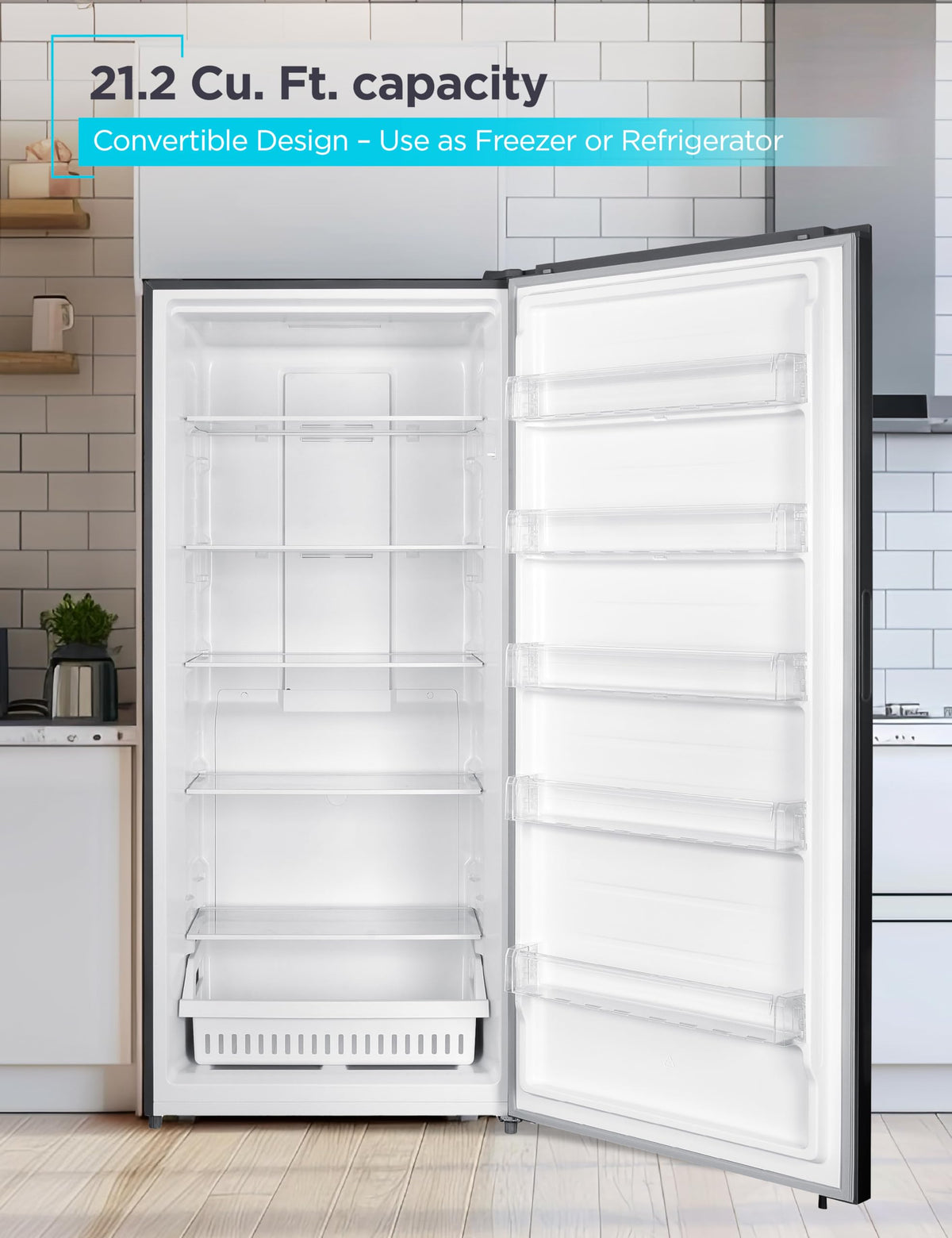 BLACK+DECKER 14 Cu. Ft. Convertible Freezer Refrigerator, Upright Freezer with Glass Shelves, ENERGY STAR rated, Frost Free, BUC1400XB, Black