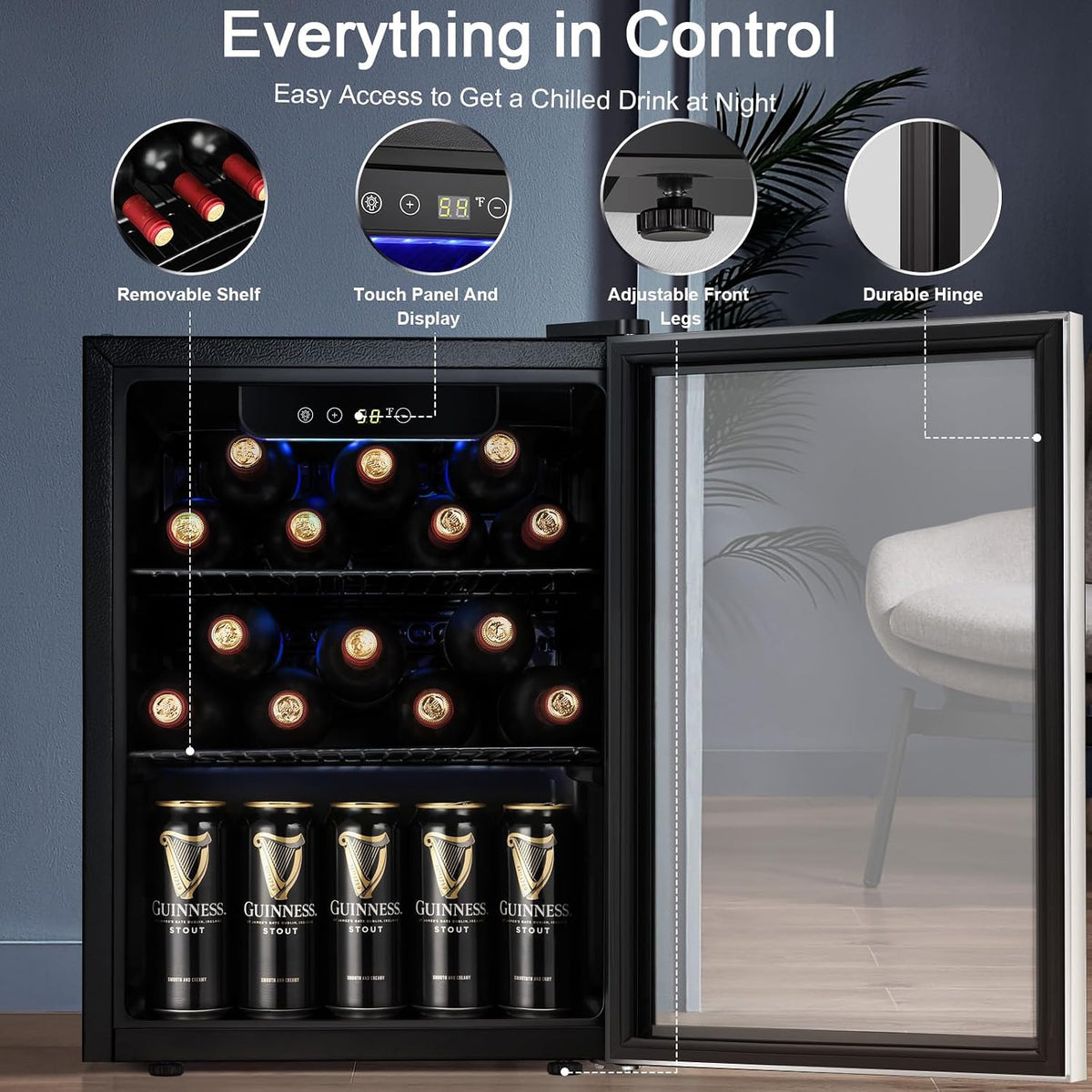Antarctic Star Beverage Refrigerator Cooler 68 Can, Mini Fridge with Glass Door for Beer Drinks Wine,Freestanding Small Fridge with Electronic Temperature Control for Home and Bar,1.7 cu.ft