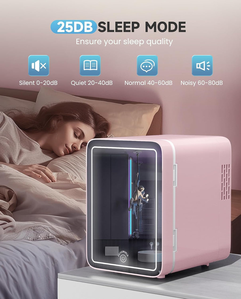 CUTIEWORLD Skincare Fridge - 4L Makeup Fridge for Refrigerating Makeup, Skincare and Food, Mini Fridge for Bedroom, Office and Car, Cooler and Warmer, Beverage Cooler, Leather Pink