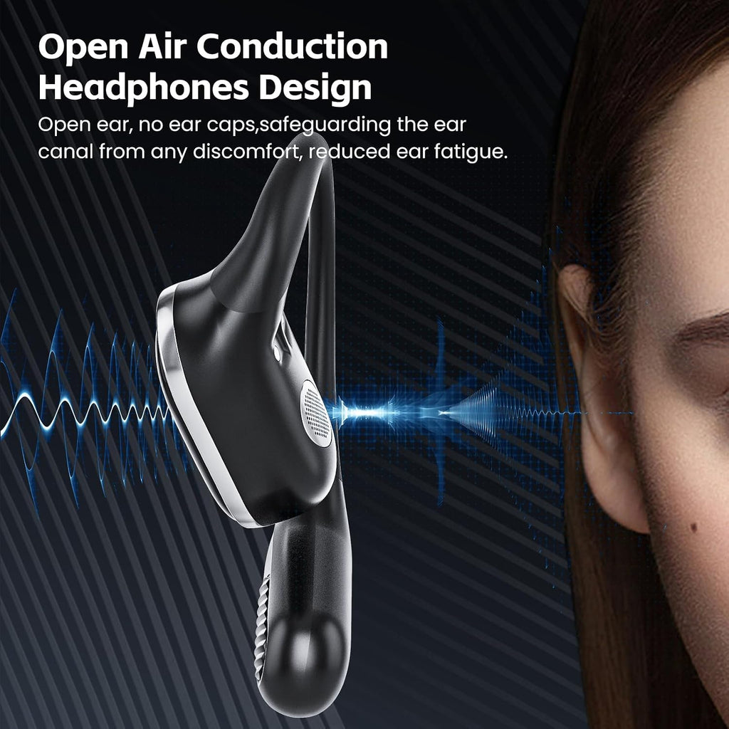 Open Ear Wireless Earbuds Bluetooth Headphones, 80H Playtime Stereo Ear Buds with ENC Noise Cancelling, Fast Charging, IPX7 Waterproof Sports Earphones with Earhook for Running/Workouts (Black)