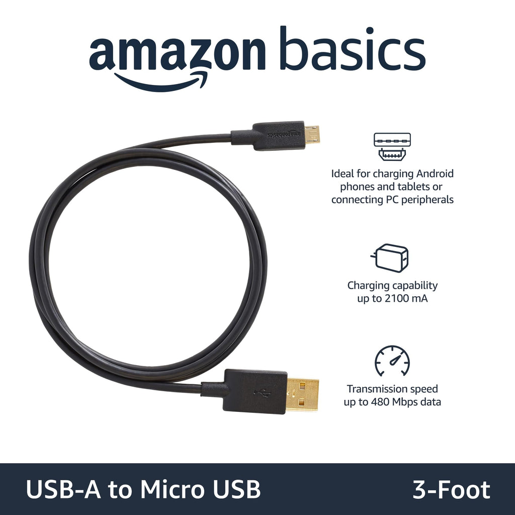 Amazon Basics 5-Pack Micro USB Cable, USB 2.0, 3 m, Black