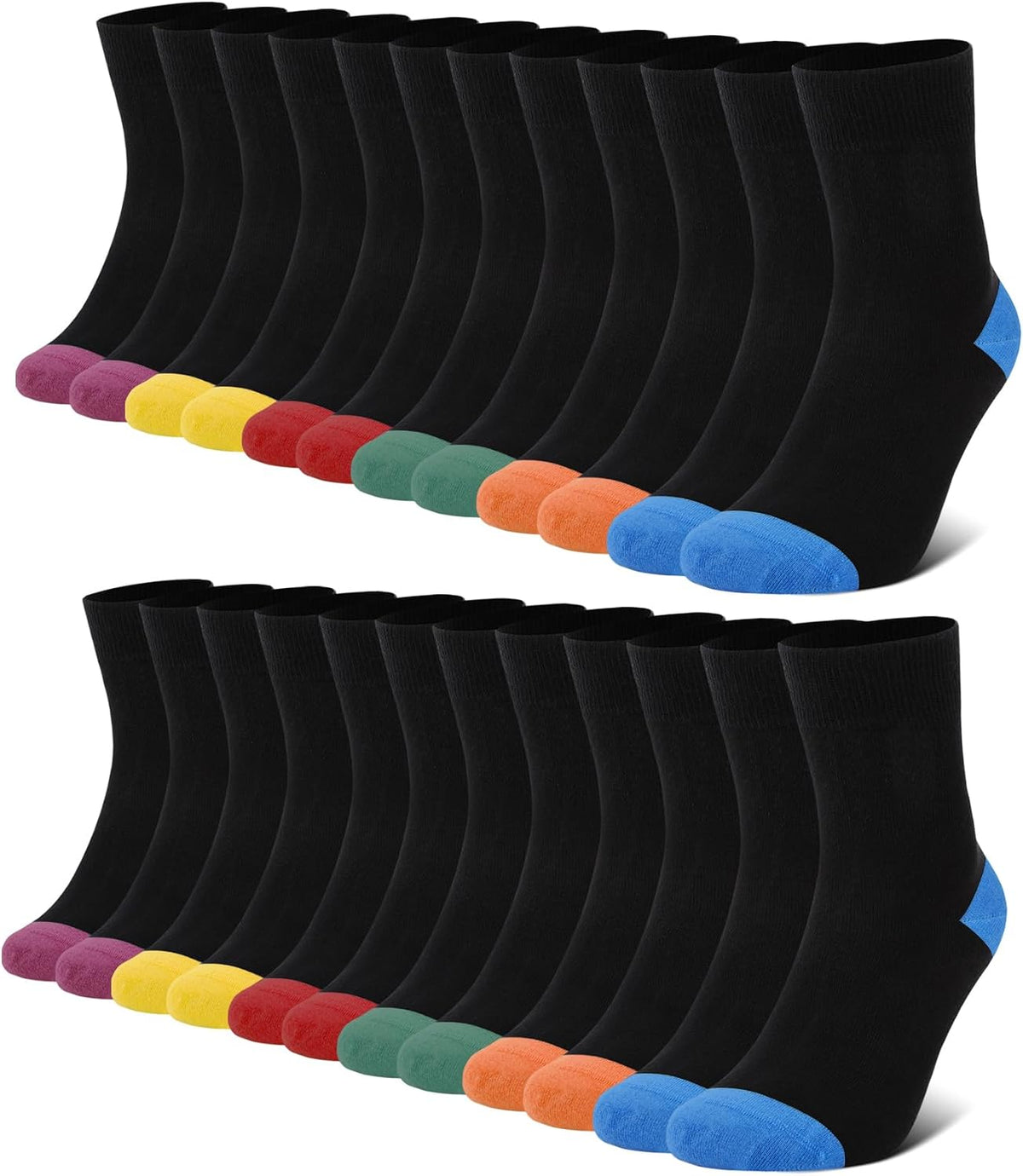 FALARY 12 Pairs Black Mens Socks, Plain Cotton Socks for Men & Women