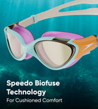 Speedo Damen Biofuse 2.0 Schwimmbrille | Weibliches Design | Patentierter Verstellmechanismus | Anti-Beschlag | Anti-Leck | Comfort Fit Schwimmbrille (1 Stück)