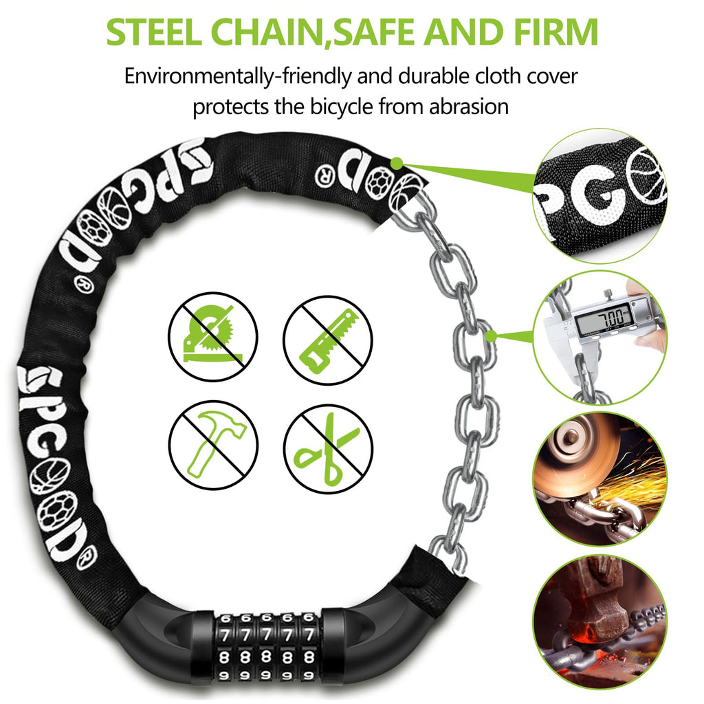 SPGOOD Bike Lock with Combination, Bicycle Lock with Chain(Camouflage)