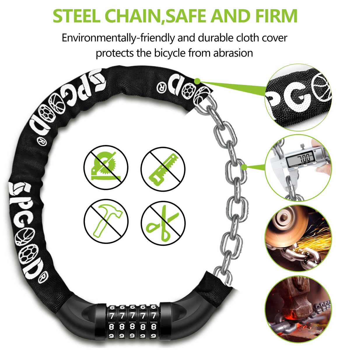 SPGOOD Bike Lock with Combination, Bicycle Lock with Chain(Camouflage)