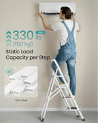 SONGMICS 3-Step Ladder, Folding Step Ladder, Safety, Holds up to 150KG