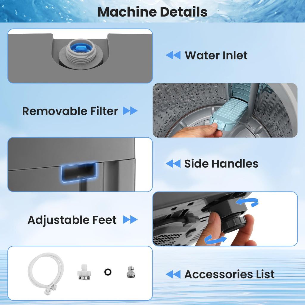 Nictemaw 2.8 Cu.ft. Portable Washer with Drain Pump, 20 lbs Capacity