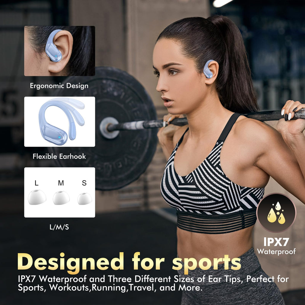 HAOYUYAN Wireless Earbuds, Sports Bluetooth Headphones, 80Hrs Playtime Ear Buds with LED Power Display, Noise Canceling Headset, IPX7 Waterproof Earphones for Workout/Running (Camel)