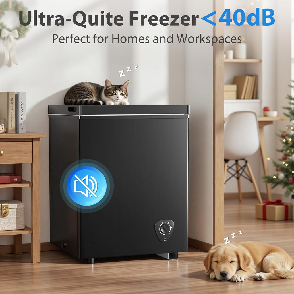 4.0 Cu.Ft Chest Freezer - 7-Temp Adjustable Deep Freezer, Ultra Quiet, Energy Saving, Removable Basket, Compact Small Deep Freezer for Apartments/Garage/Office/Kitchen, Gray