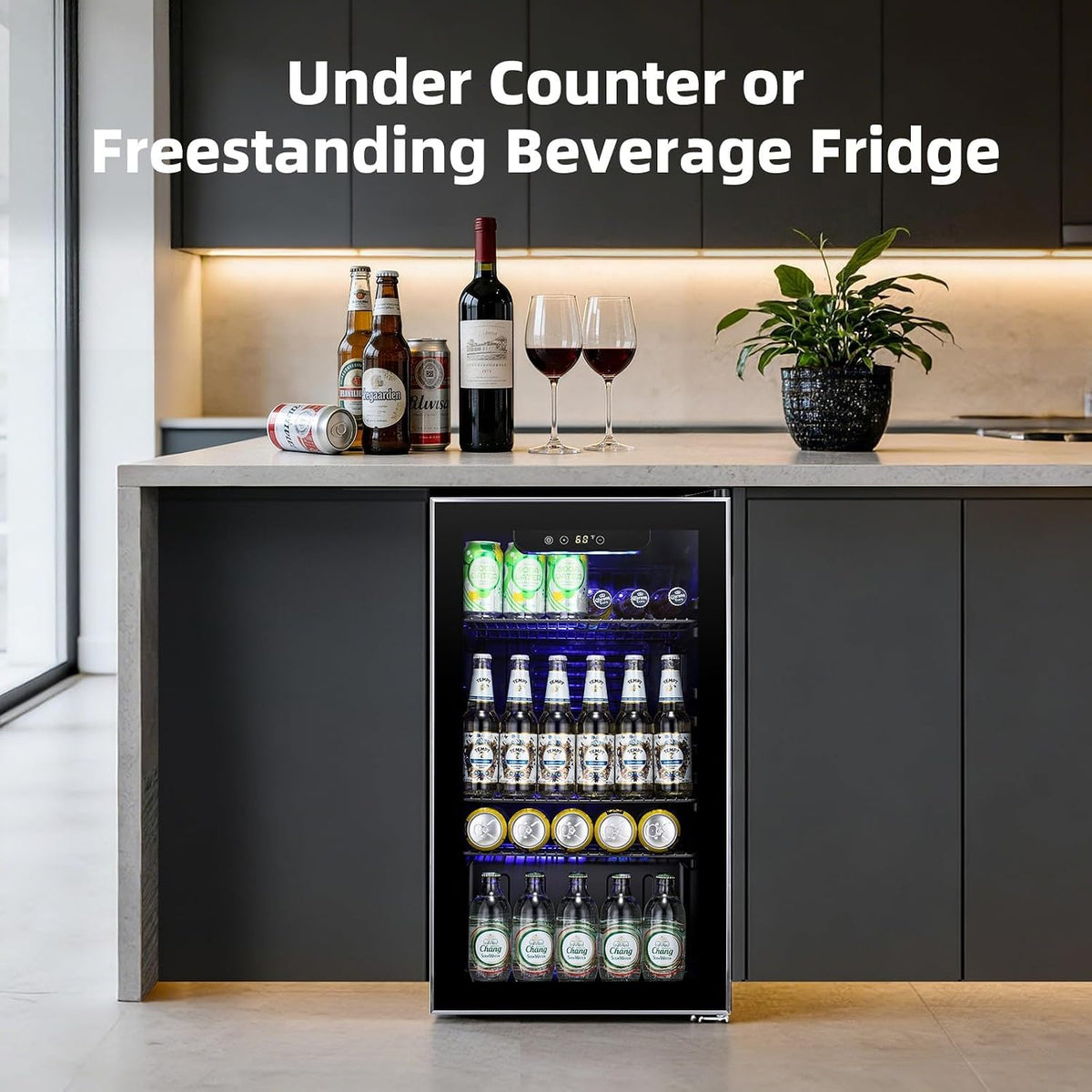 Antarctic Star Beverage Refrigerator Cooler 68 Can, Mini Fridge with Glass Door for Beer Drinks Wine,Freestanding Small Fridge with Electronic Temperature Control for Home and Bar,1.7 cu.ft