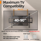 IWORKBOARD 55 65 75 85 inch Tilting TV Wall Mount for 32-90 '' TVs, Low Profile TV Mount Bracket, Safe Lock & Quick Release,Max VESA 600x400mm, 24 inch Studs,132 lbs, Fit Most 55+ 75+ 85+ 86 TVs