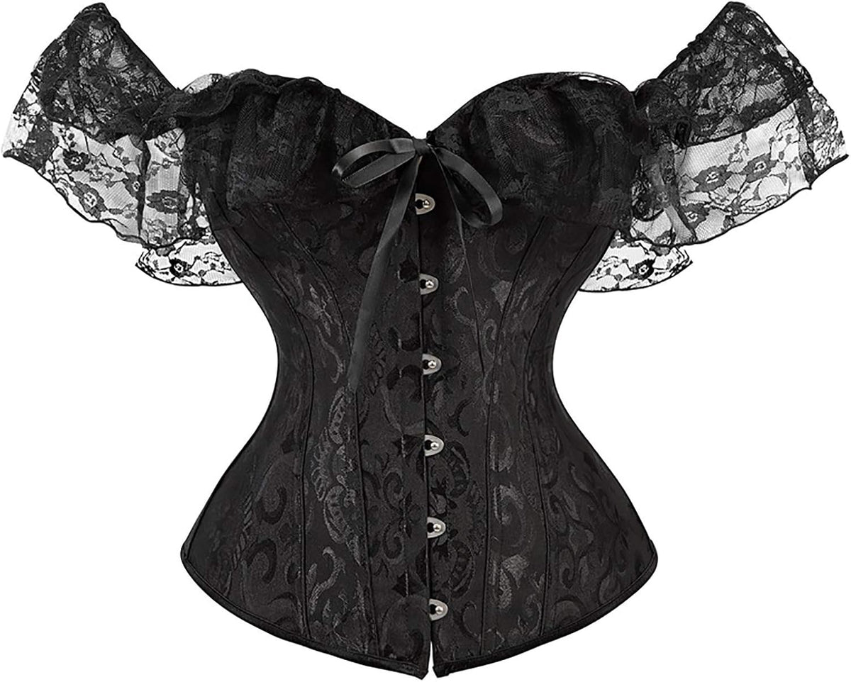 LSFYSZD Women's Lace Up Boned Overbust Corset Bustier Lingerie Bodyshaper Top Plus Size