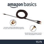 Amazon Basics 3.5mm Aux to 2 RCA Audio Cable Adapter for Amplifiers, Active Speakers, Gold-Plated Connectors, Clear Sound Quality, Shielded Construction, 8 Feet/2.4 m, Black