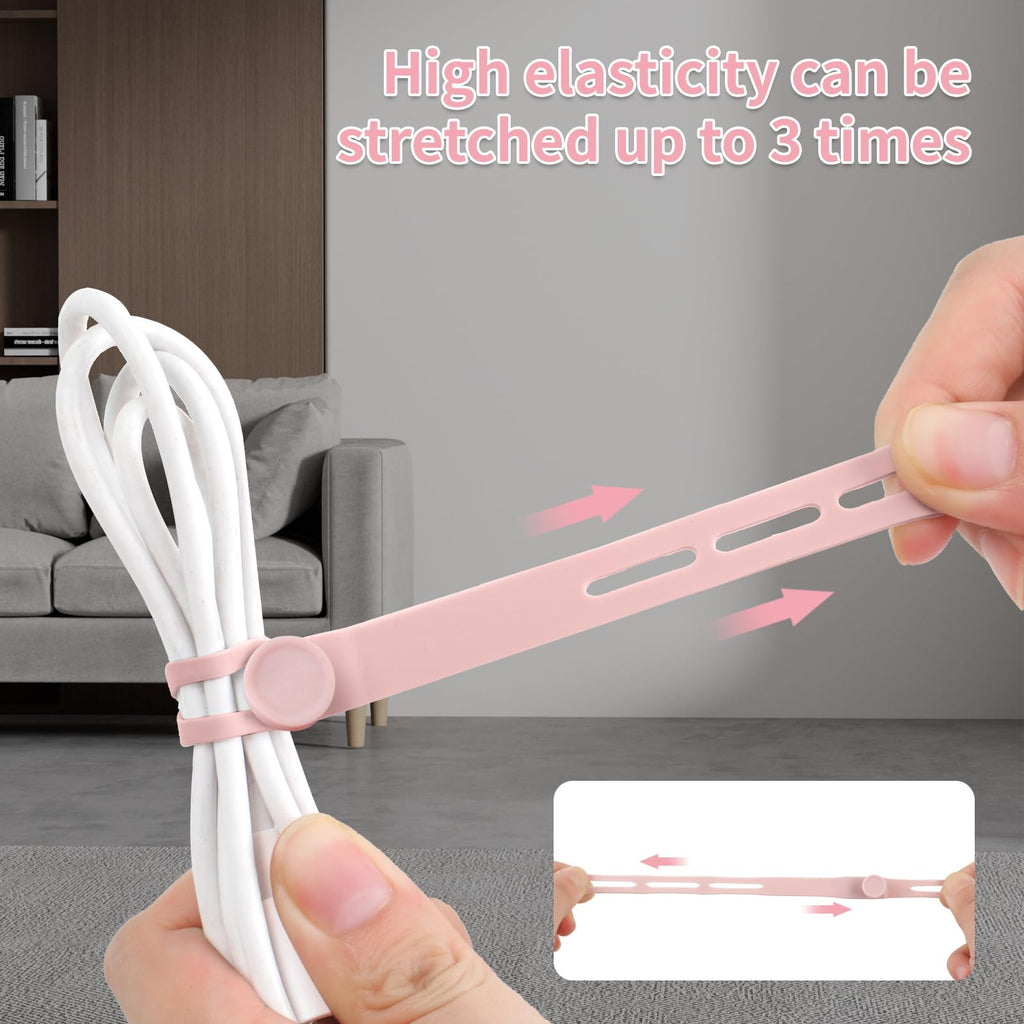 Oligei 25 Pcs Silicone Cable Ties, Cable Ties Reusable, High Elasticity Cord Wraps for Electrical Cords, Cord Organizer for Earphone, Phone Charger(Blue)