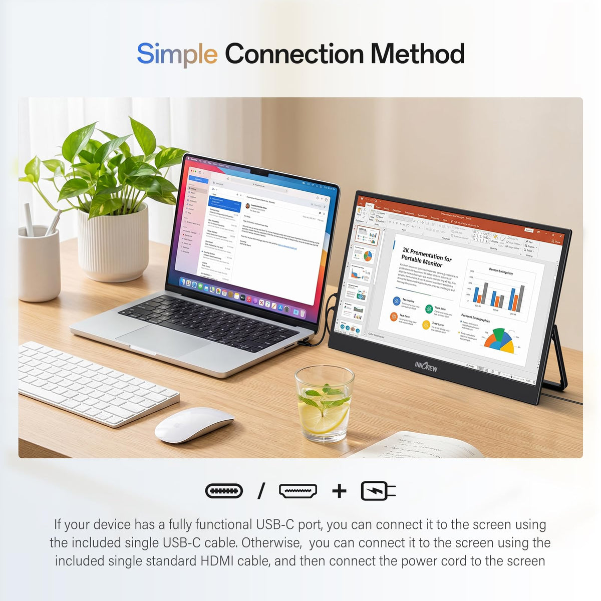 InnoView Portable Monitor, 15.6 Inch FHD 1080P HDMI USB C Second External Monitor for Laptop, Desktop, MacBook, Phones, Tablet, PS5/4, Xbox, Switch, Built-in Speaker with Protective Case