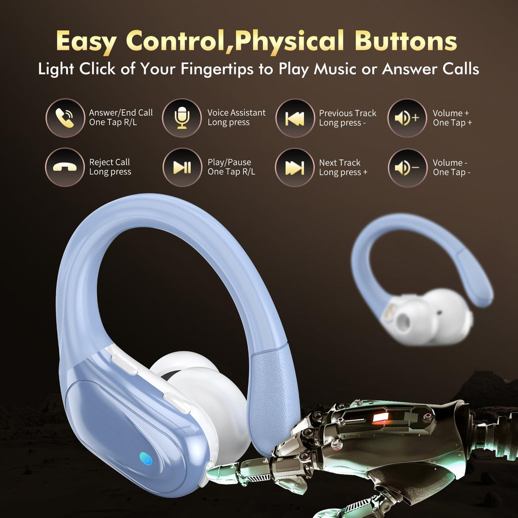 HAOYUYAN Wireless Earbuds, Sports Bluetooth Headphones, 80Hrs Playtime Ear Buds with LED Power Display, Noise Canceling Headset, IPX7 Waterproof Earphones for Workout/Running (Camel)