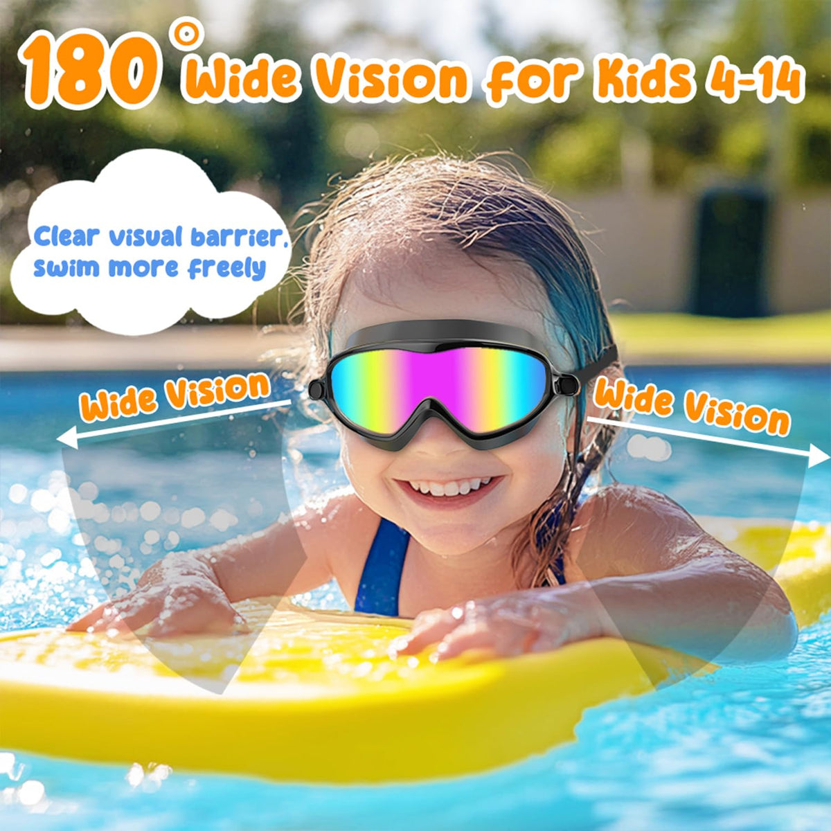 COOLOO Kids Swimming Goggles for Age 4-14, 2 Pack Wide Vision Kids Goggles