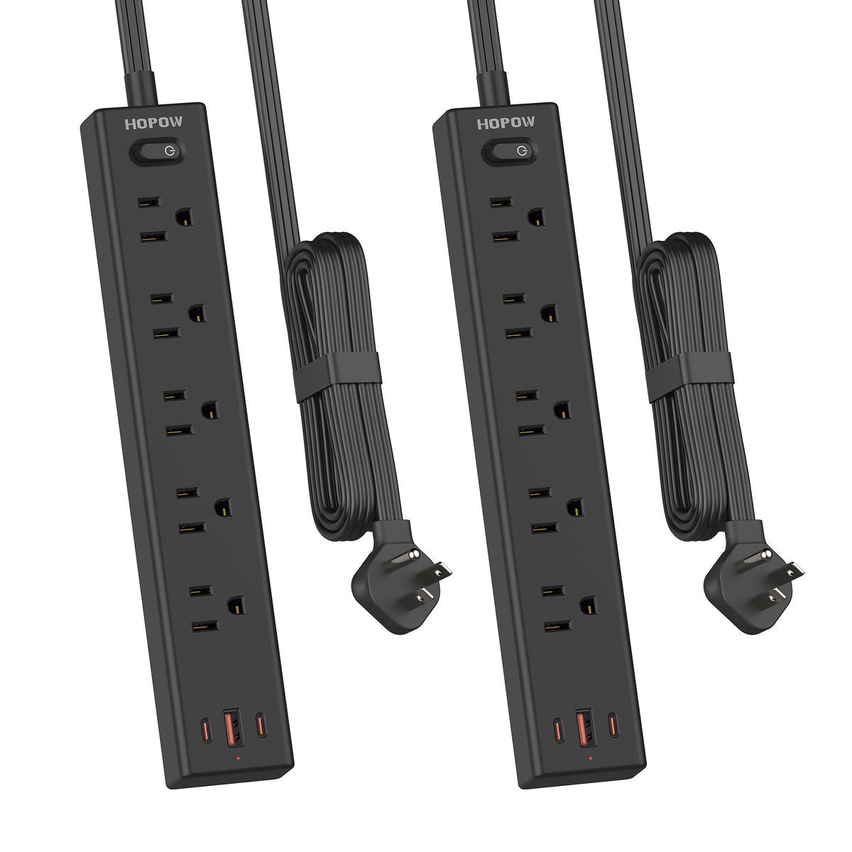 6FT Surge Protector Power Strip, 1700J, 5AC&1A2C, Flat Plug Extension Cord
