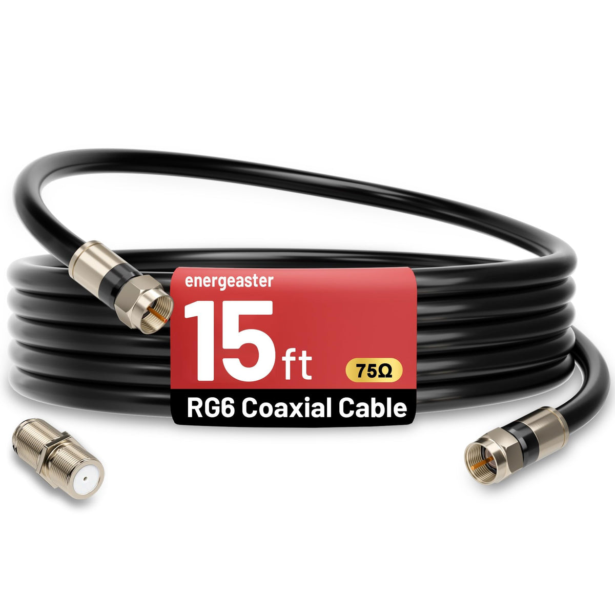 energeaster 10FT RG6 Coaxial Cable with Waterproof Rubber Boot, Black