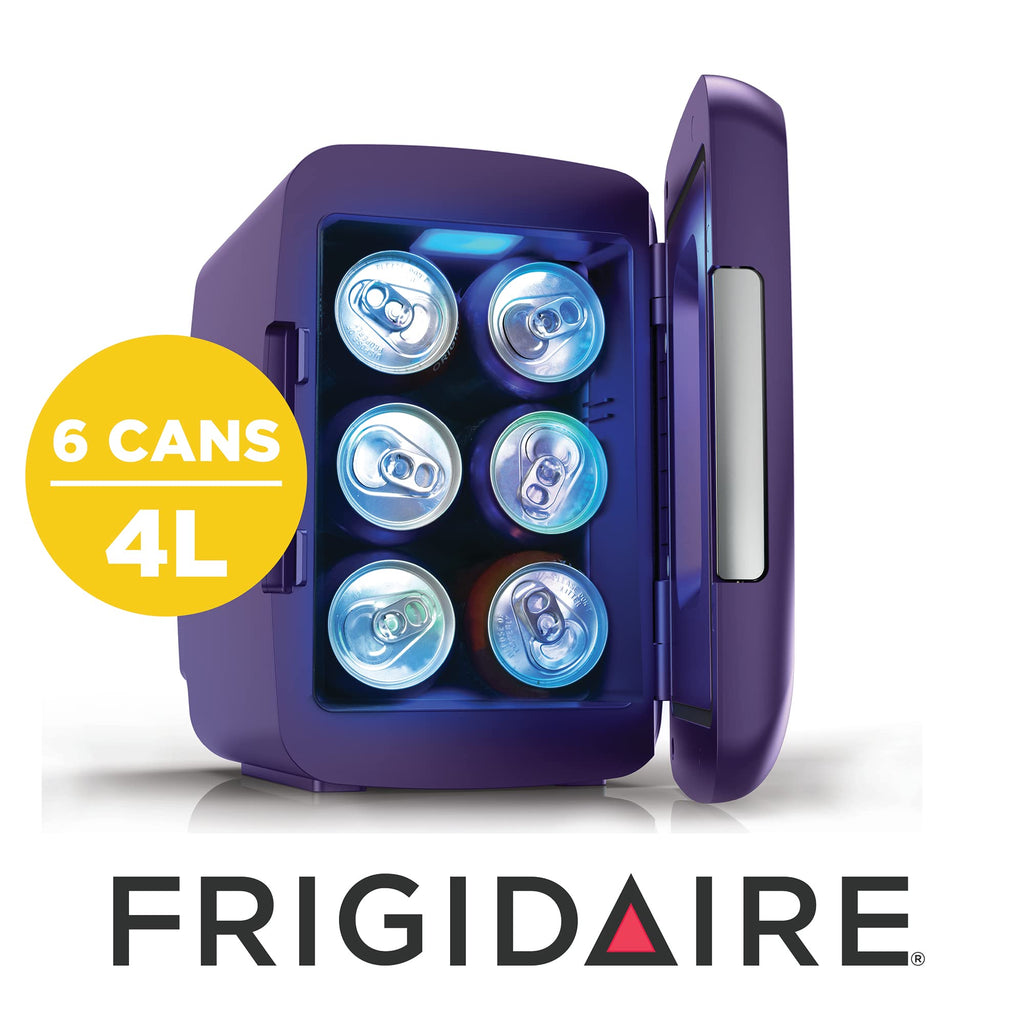 Frigidaire Gaming Light Up Mini Beverage Refrigerator, 6 can, 4 liters, Cooler with large see through door and LED lights Perfect for Gaming Experience, Home, Office, or Cars.12V Charger (Blue)