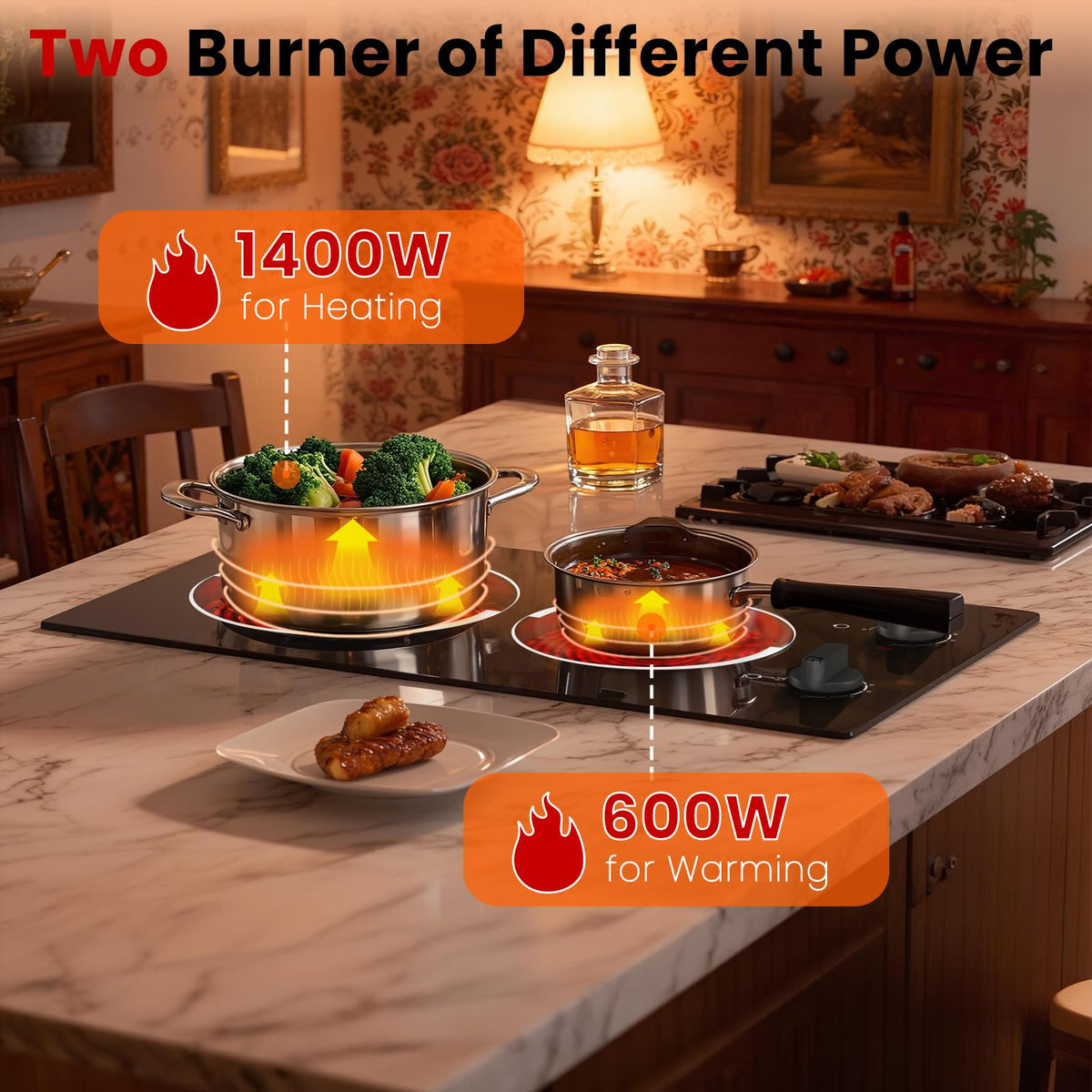 2 Burner Electric Cooktop 110V 2000W Countertop or Built-in