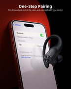 PocBuds Bluetooth Headphones Wireless Earbuds 80hrs Playtime Wireless Charging Case Digital Display Sports Ear Buds with Earhook Deep Bass IPX7 Waterproof Over-Ear Earphones for TV Phone Laptop Pink