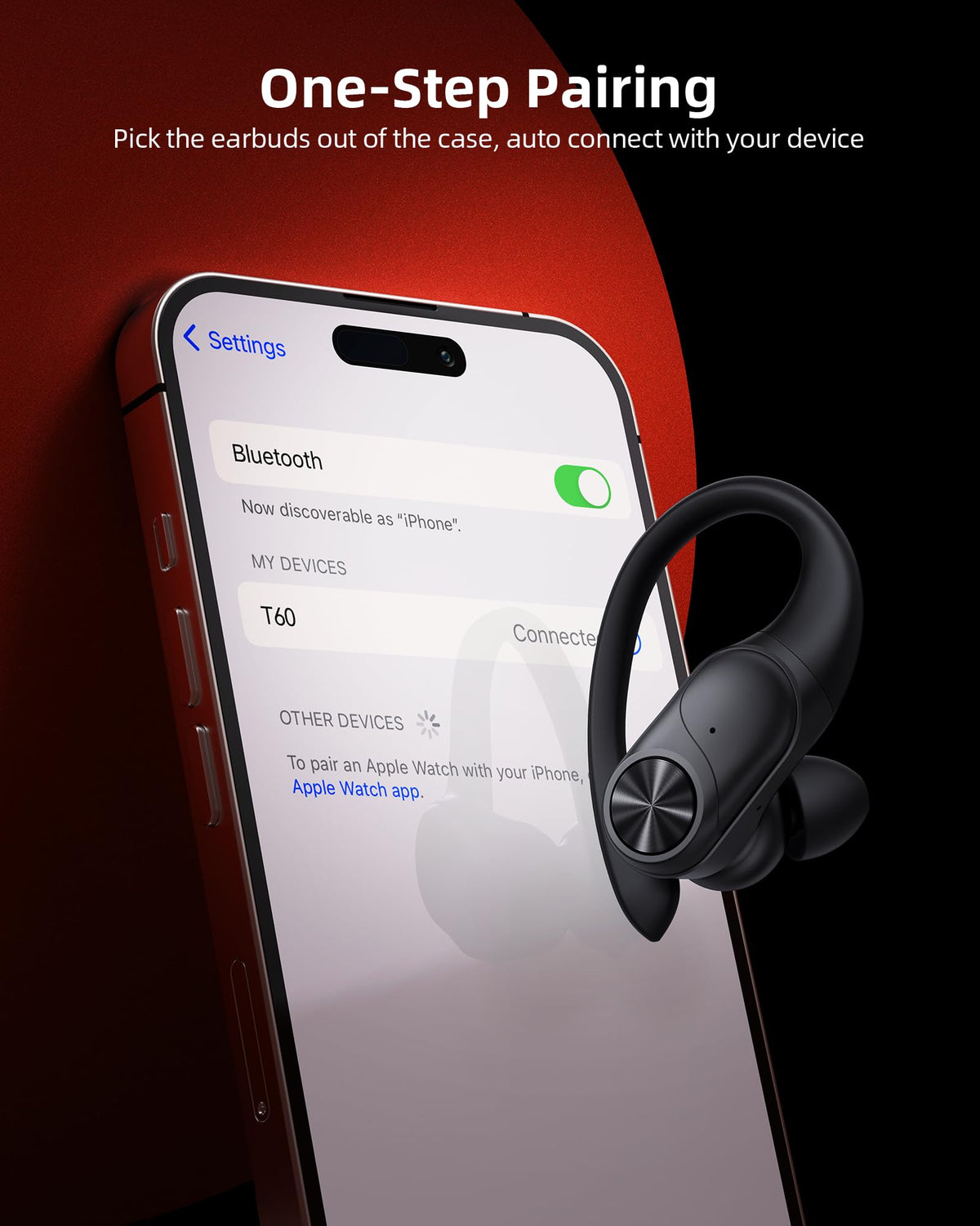 PocBuds Bluetooth Headphones Wireless Earbuds 80hrs Playtime Wireless Charging Case Digital Display Sports Ear Buds with Earhook Deep Bass IPX7 Waterproof Over-Ear Earphones for TV Phone Laptop Pink