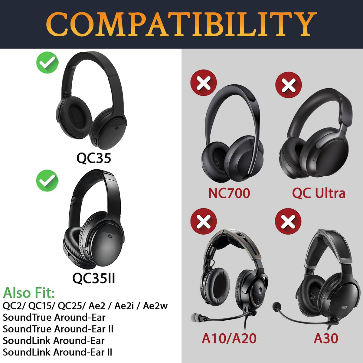 SoloWIT Earpads for Bose QC35 & QC35 ii - Brilliant Blue