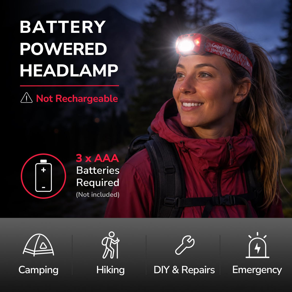 Lepro LED Head Torch 2 Pack with Red Light, Super Bright Headlamp 6 Modes