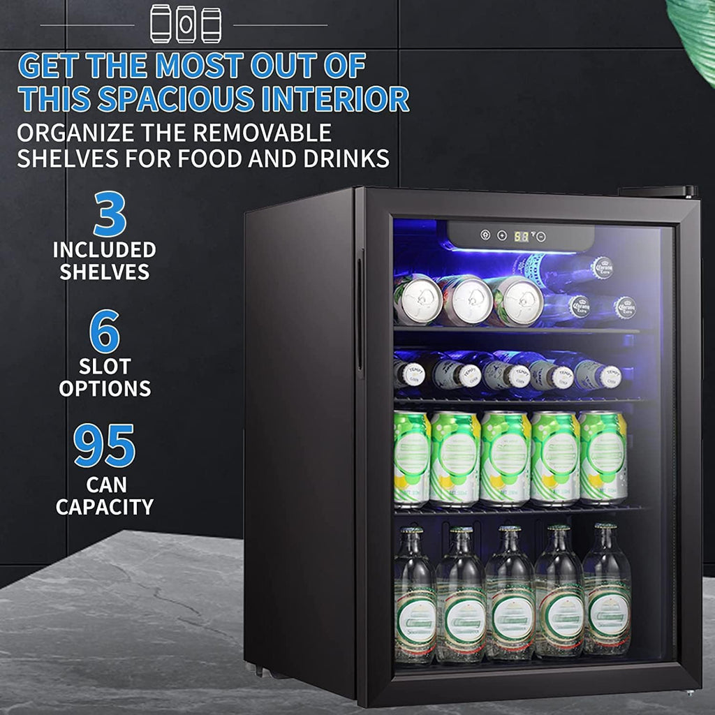 Antarctic Star Beverage Refrigerator Cooler 68 Can, Mini Fridge with Glass Door for Beer Drinks Wine,Freestanding Small Fridge with Electronic Temperature Control for Home and Bar,1.7 cu.ft
