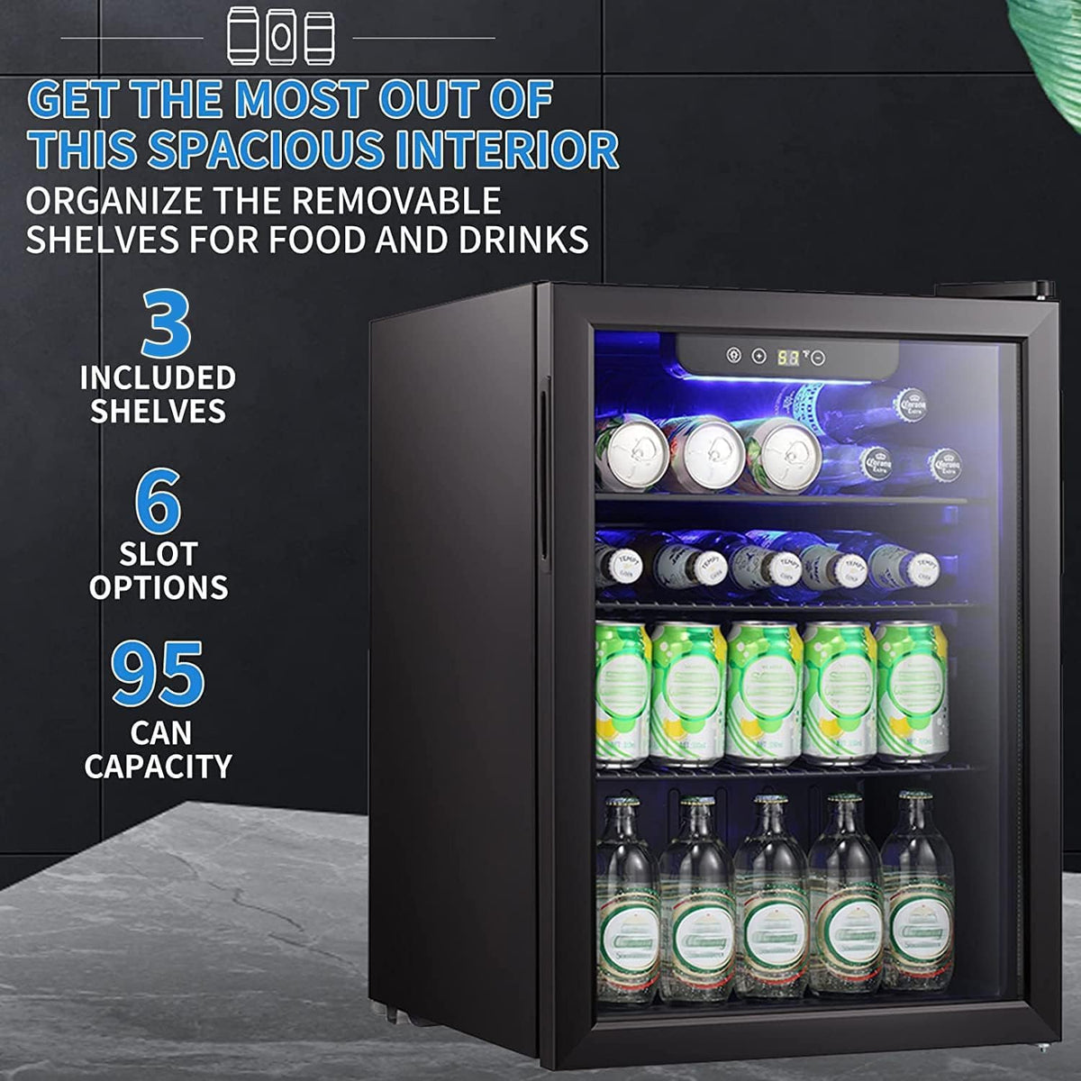 Antarctic Star Beverage Refrigerator Cooler 68 Can, Mini Fridge with Glass Door for Beer Drinks Wine,Freestanding Small Fridge with Electronic Temperature Control for Home and Bar,1.7 cu.ft