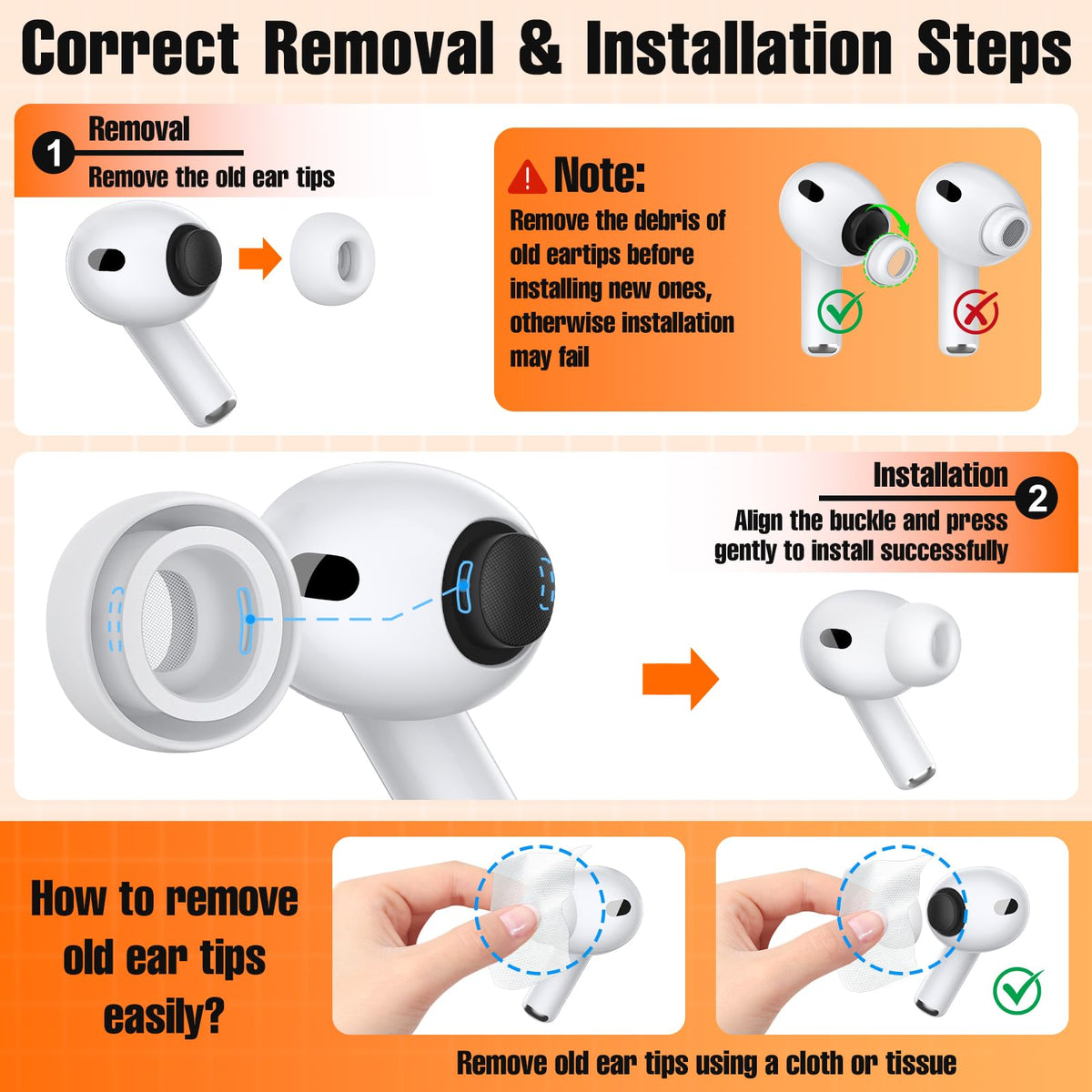 3 Pairs Replacement Ear Tips for AirPods Pro 2nd & 1st(Small, Black)