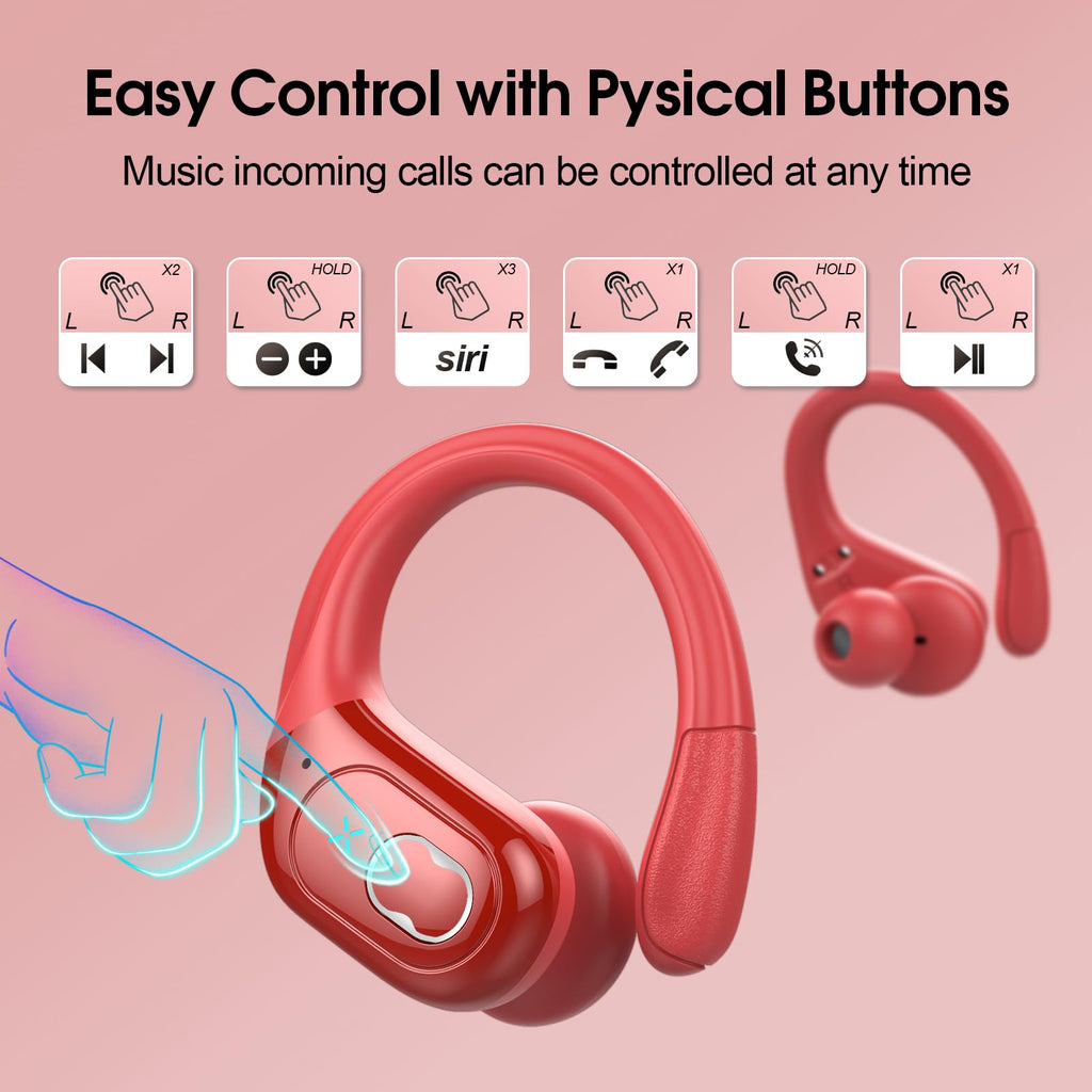 Aptkdoe Wireless Earbuds 75H Bluetooth 5.4 Sport Headphones with Earhooks