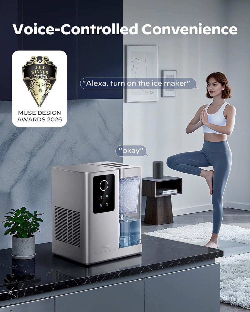 Silonn Ice Maker Countertop, 9 Cubes Ready in 6 Mins, 26lbs in 24Hrs, Self-Cleaning Ice Machine with Ice Scoop and Basket, 2 Sizes of Bullet Ice for Home Kitchen Office Bar Party