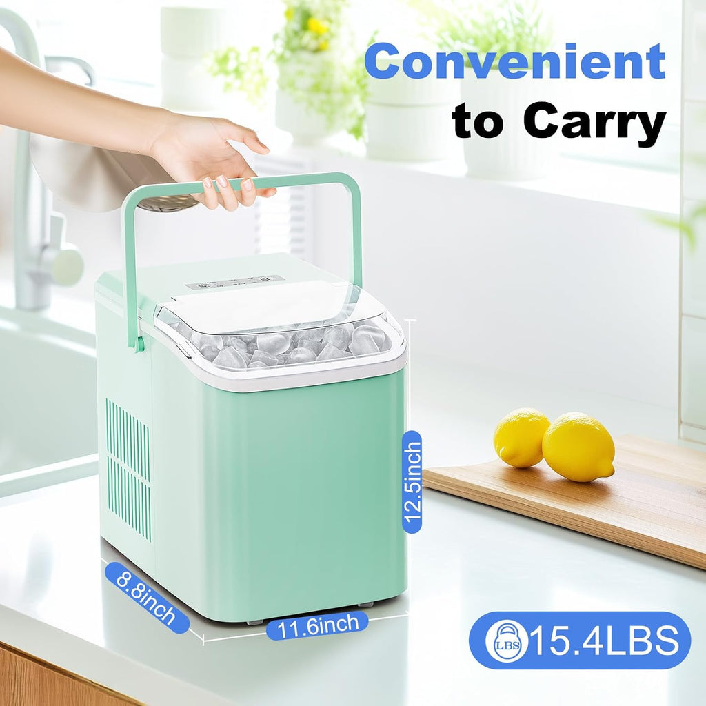NEWBULIG Countertop Ice Maker Machine with Handle, Portable Ice Maker