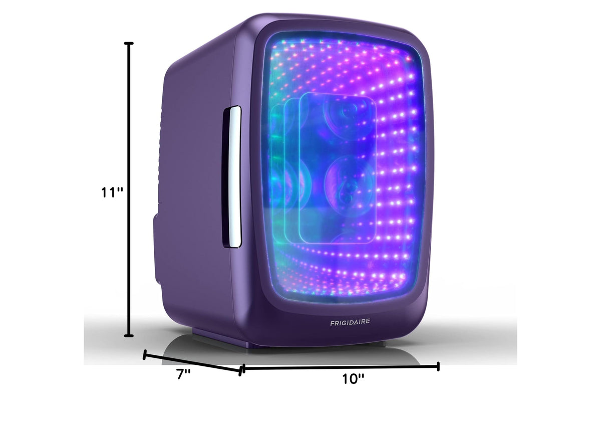 Frigidaire Gaming Light Up Mini Beverage Refrigerator, 6 can, 4 liters, Cooler with large see through door and LED lights Perfect for Gaming Experience, Home, Office, or Cars.12V Charger (Blue)