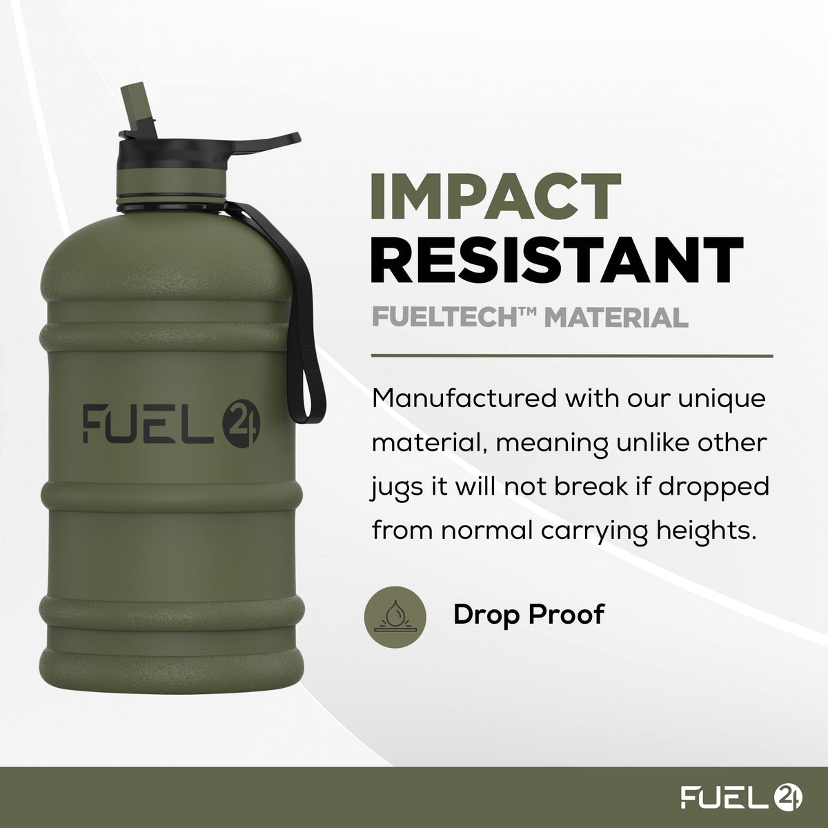 Fuel24 Jug - 2.2 Litre Water Bottle - Extra Strong Flex Material - Drop Proof, Pop or Straw Cap Options - 2.2L Large Gym Sports Bottle, BPA FREE