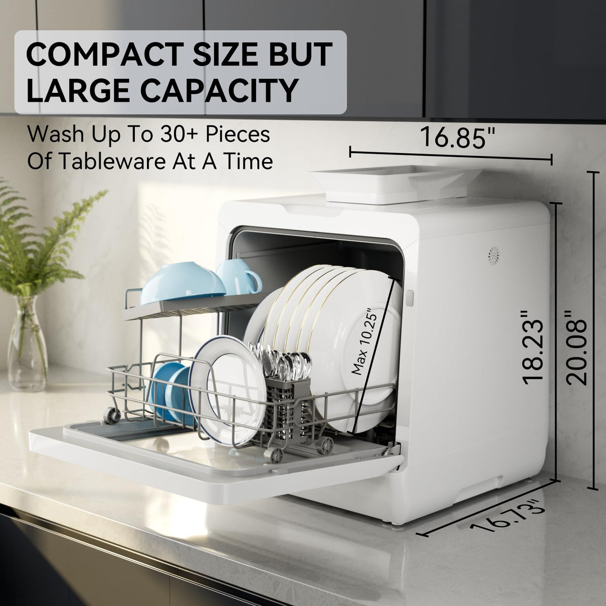 Hermitlux Slim Countertop Portable Dishwasher for Small Spaces