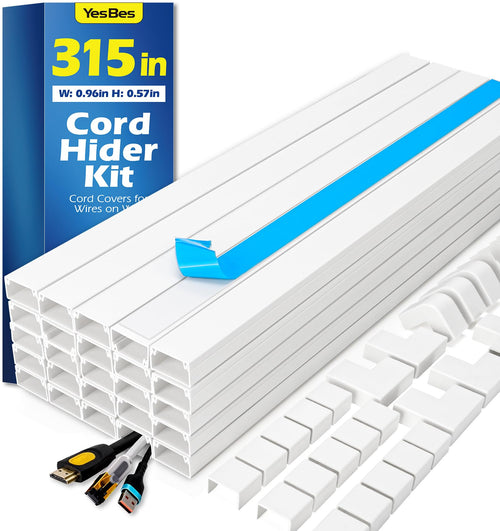 1260in Cord Hider Kit, Cord Covers for Wires on Wall, Paintable Cable Raceway, Cord Hider for Wall Mount tv, tv Cable Hider Wall kit, Wire Covers for Cords, 80X L15.75 X W0.96in X H0.57in, White